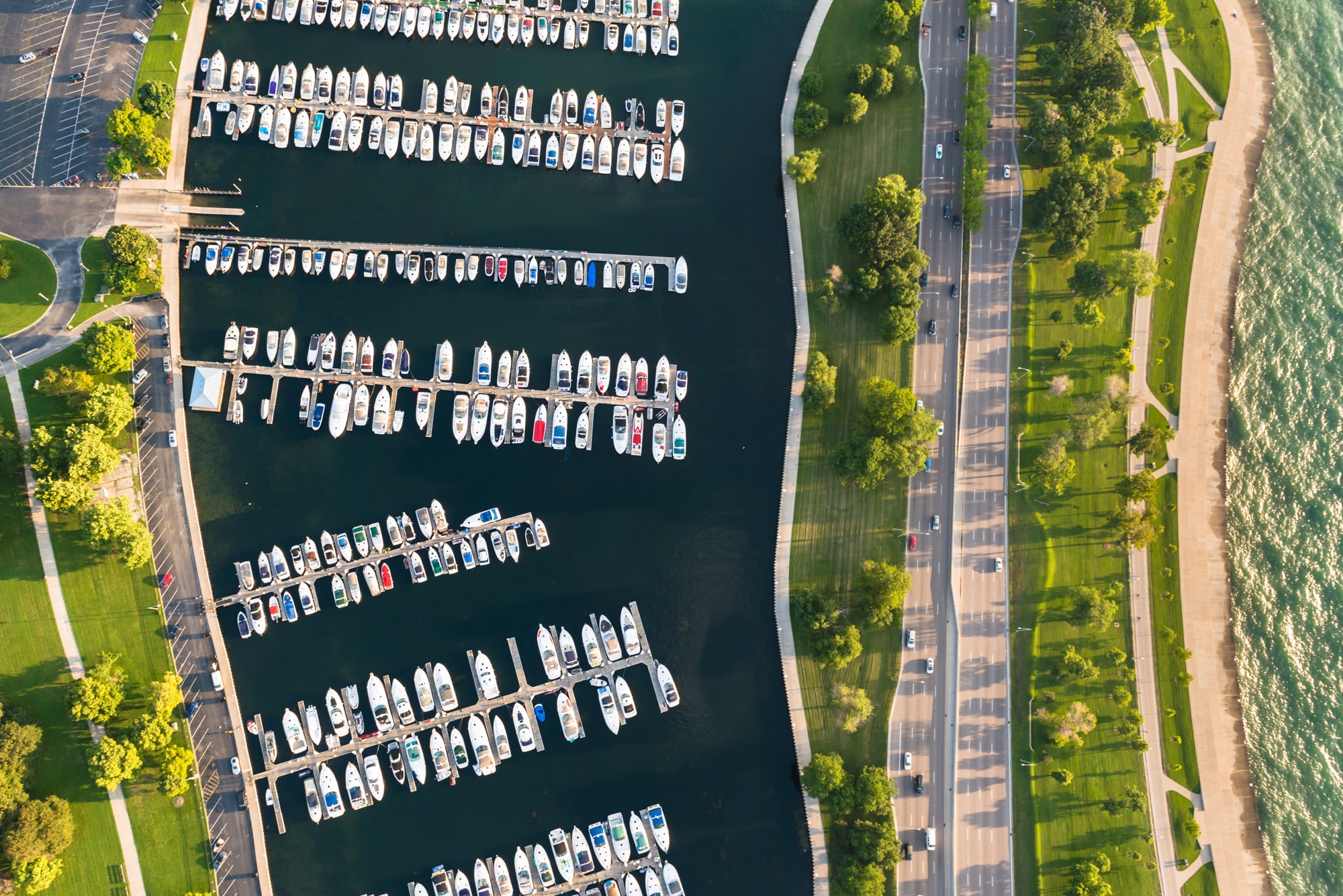 Boats in the harbor on Lake Michigan