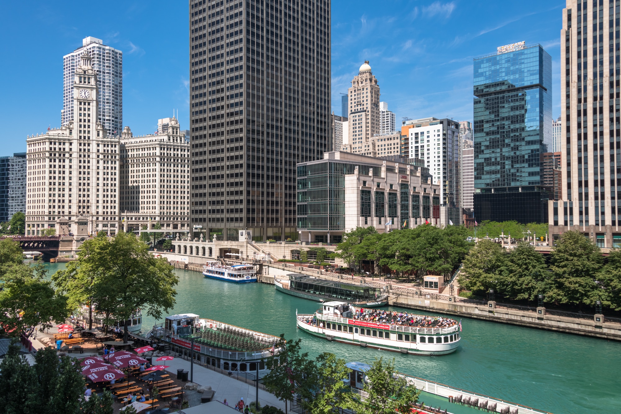 Chicago riverwalk near 1000M
