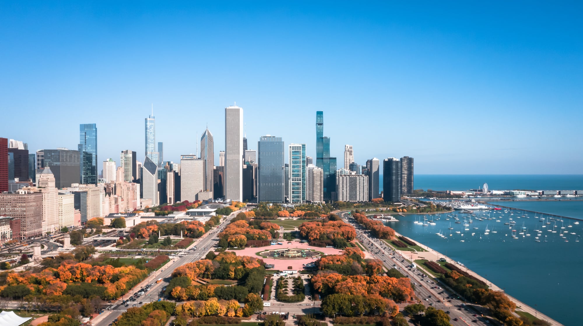 View of the downtown Chicago skyline on Lake Michigan