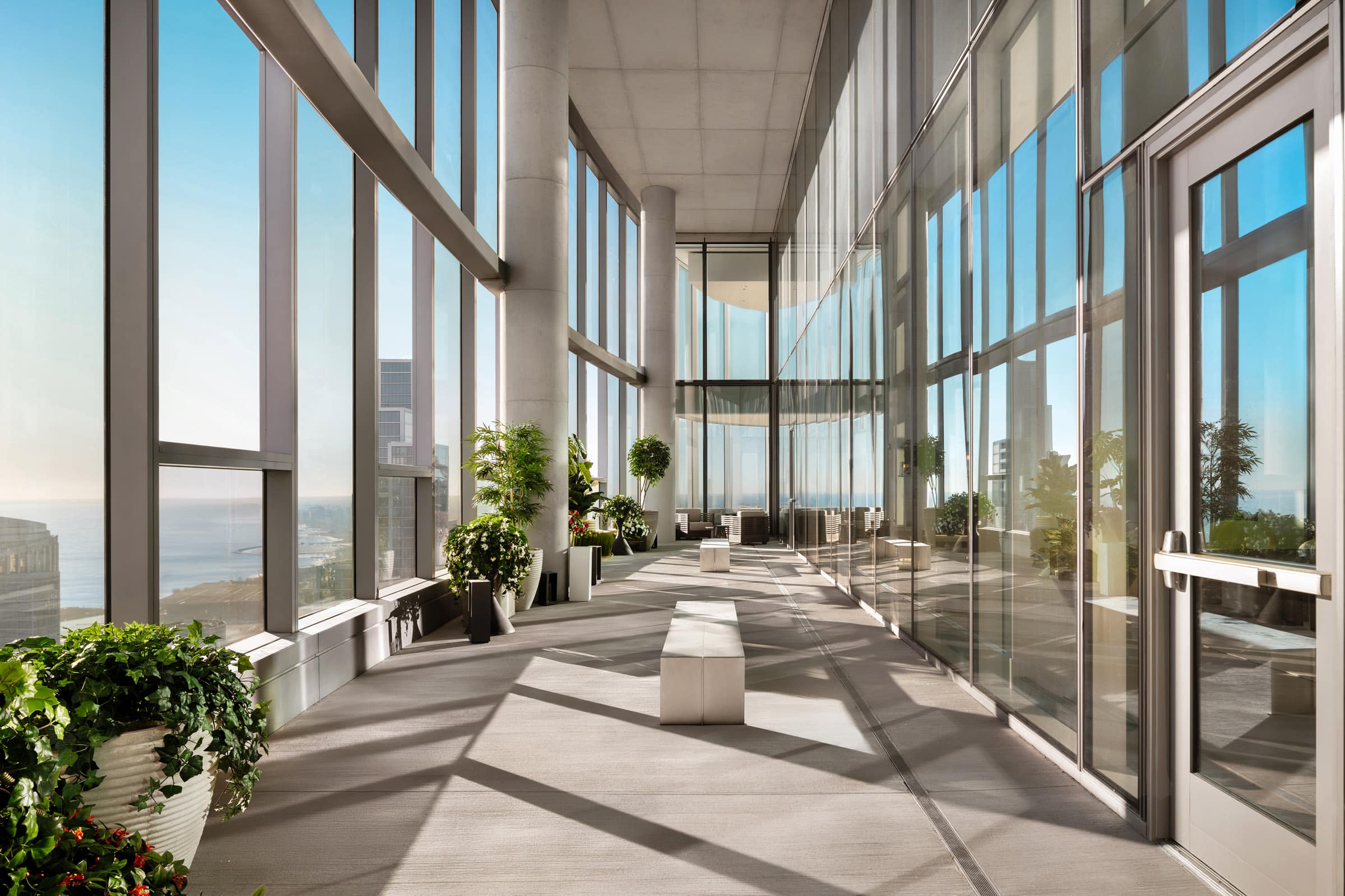 Observation deck with glass windows