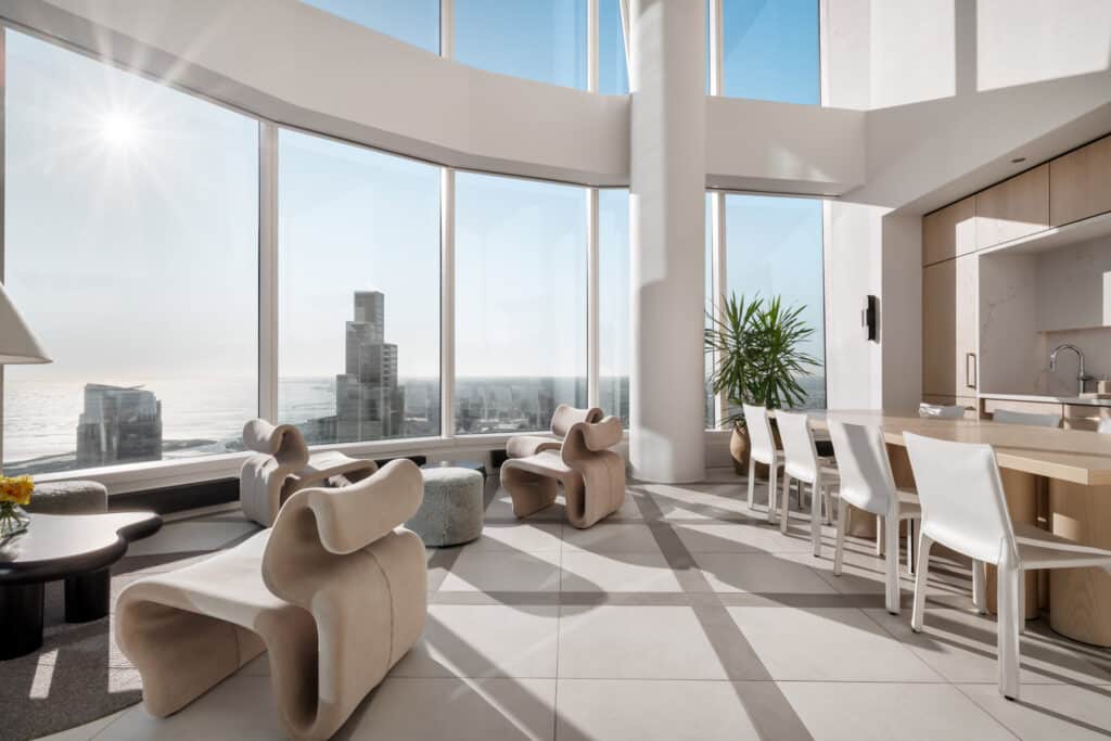 Observation dining area with floor to ceiling windows